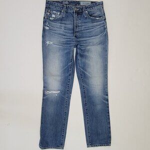 AG Isabelle High Rise Straight Crop Distressed Torn Jean in Wind Worn